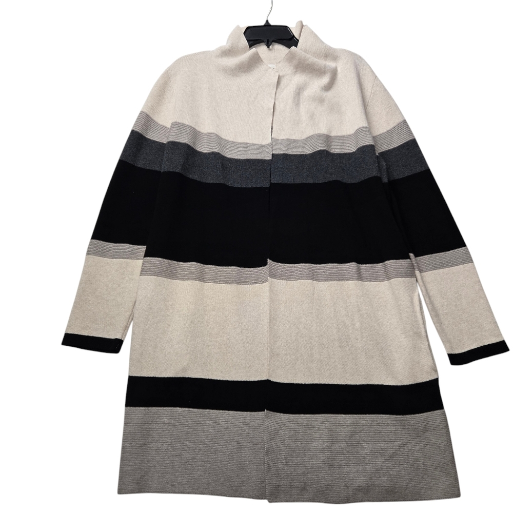 Chico's Zenergy Sz 1/ US Medium/8 Cotton‎ Cashmere Striped Cardigan Pockets